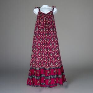 Emerson Fry Womens Dress XS Pink Indigo Organic Cotton India Sundress Beach Boho